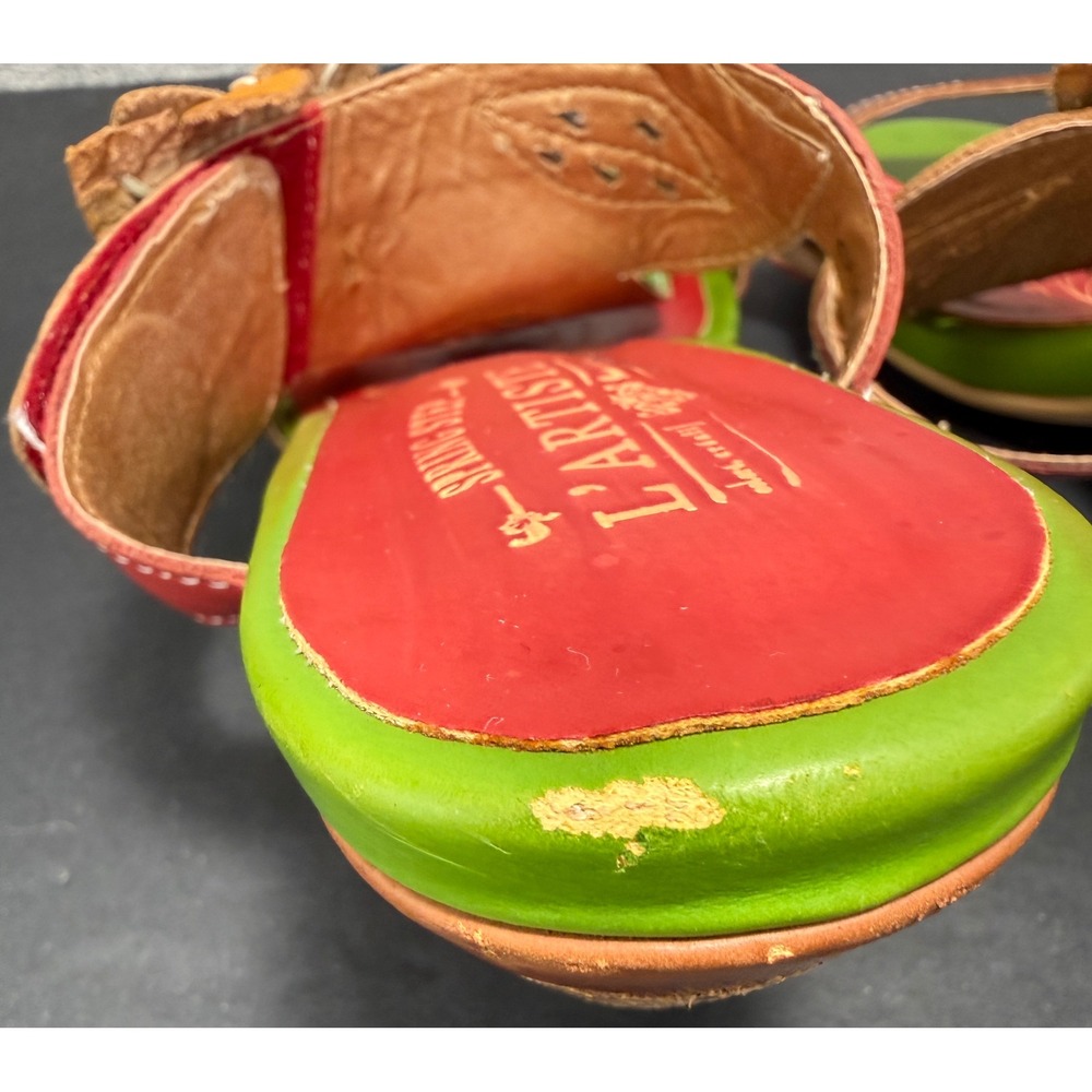 L'Artiste Toucy Heeled Sandals Womens 41 Green Red Leather Floral Boho Slides - Picture 6 of 12